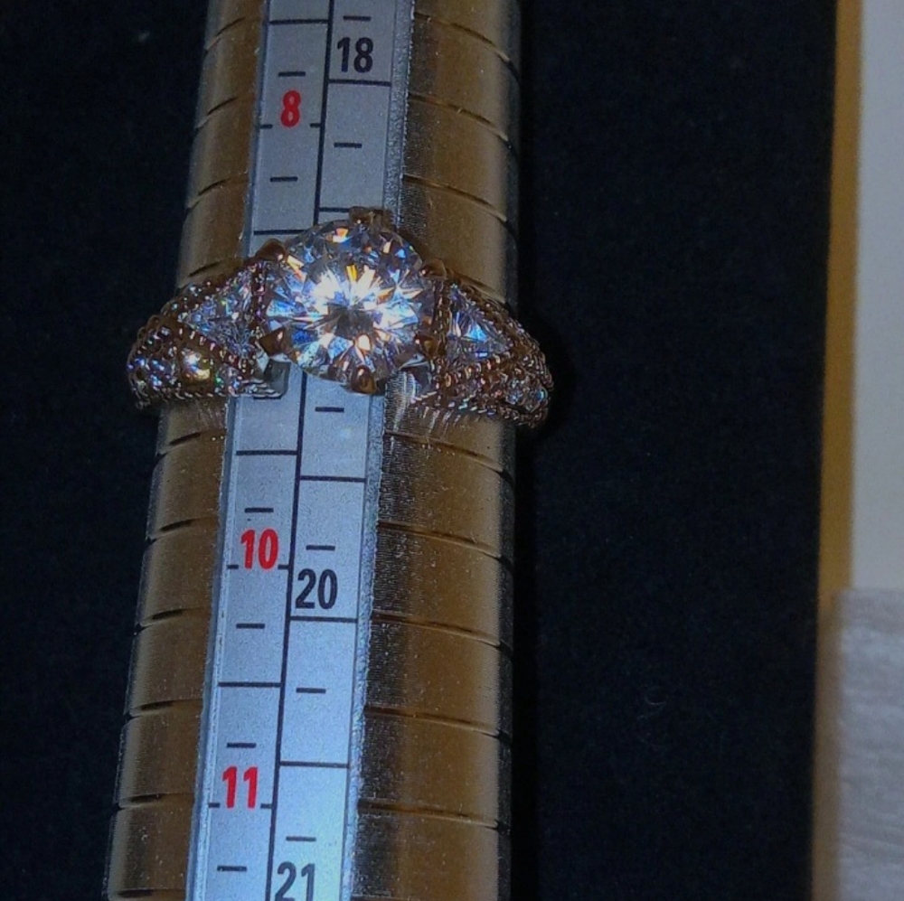 Vintage Avon Ring CZ Clear Accents Silver Tone Bezel Engagement Band Size 9